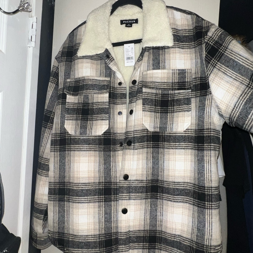 PacSun Plaid Jacket - Black and Cream